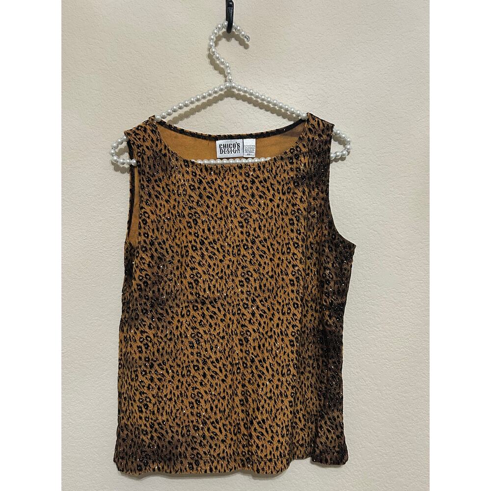 Chicos Animal Print Top Size 1 US Medium Sparkly Jungle Cat Blouse Tank Vintage